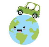carro verde está viajando ao redor do globo vetor