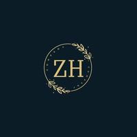 monograma de beleza inicial zh e design de logotipo elegante, logotipo de caligrafia da assinatura inicial, casamento, moda, floral e botânico com modelo criativo. vetor