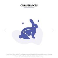 nossos serviços modelo de cartão da web de ícone de glifo sólido de páscoa de coelho de serviços vetor