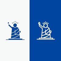 pontos de referência liberdade da estátua eua linha e glifo ícone sólido bandeira azul linha e glifo ícone sólido bandeira azul vetor