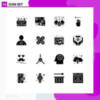 conjunto de 16 símbolos de símbolos de ícones de interface do usuário modernos para ajudar o homem natal excluir gesto elementos de design de vetores editáveis