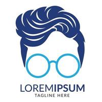 logotipo do homem nerd com cabelo crespo e ilustração vetorial de óculos redondos vetor