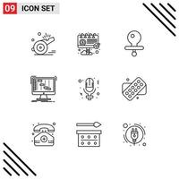 conjunto de 9 sinais de símbolos de ícones de interface do usuário modernos para o dia marketing digital daw capazton elementos de design de vetores editáveis