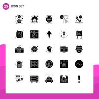 conjunto de pictogramas de 25 glifos sólidos simples de classificação, tendência feliz, emoção, trabalho, elementos de design de vetores editáveis
