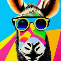 retrato de burro descolado de arte pop colorida vetor