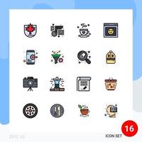 grupo de 16 sinais e símbolos de linhas preenchidas de cores planas para o navegador de interface de café do site seo elementos de design de vetores criativos editáveis