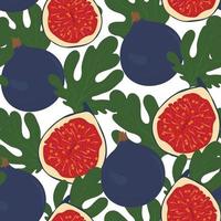 frutos de figo em um galho. ilustração vetorial. padrão sem emenda. papel de parede de verão, frutas maduras, suculentas e doces. vetor
