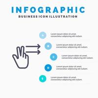 dedos gesticulam ícone de linha direita com fundo de infográficos de apresentação de 5 etapas vetor