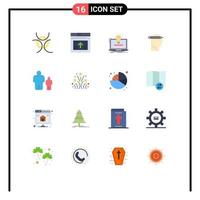 Pacote de cores planas de 16 interfaces de usuário de sinais e símbolos modernos de solução de mente de laptop de pensamento infantil pacote editável de elementos de design de vetores criativos
