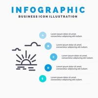 ícone de linha de mola de luz de brilho do sol com fundo de infográficos de apresentação de 5 etapas vetor