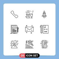conjunto de 9 sinais de símbolos de ícones de interface do usuário modernos para arquivo de lançamento de papel de mensagem elementos de design de vetores editáveis de negócios