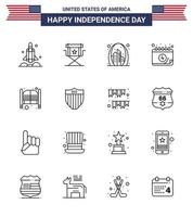 4 de julho eua feliz dia da independência ícone símbolos grupo de 16 linhas modernas de data estrela americana portão eua editável dia eua vetor elementos de design