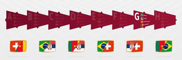 versus ícones de todas as partidas do grupo g, conjunto de ícones da competição de futebol 2022. vetor