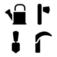 ícones de glifos de ferramentas de jardinagem da moda vetor