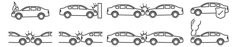 conjunto de ícones de acidente de carro. ilustração vetorial vetor