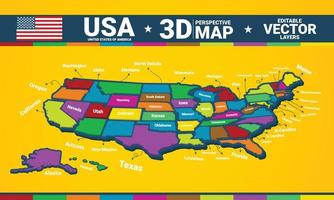 eua estados unidos da américa mapa de desenho em perspectiva 3d vetor