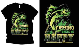 pescar me deixa feliz design de camiseta. vetor