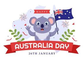 feliz dia da austrália observado todos os anos em 26 de janeiro com bandeiras e coalas em desenho animado plano ilustração de modelo desenhado à mão