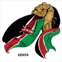 punho cerrado segurando a bandeira do Quênia. ilustração em vetor de mão levantada agarrando a bandeira. bandeira drapejando ao redor da mão. formato eps escalável