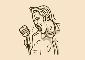 ilustração vintage de homem cantando no microfone vetor