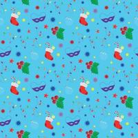 padrão perfeito de ano novo, atributos de natal em fundo azul, vetor plano