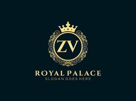 letra zv antigo logotipo vitoriano de luxo real com moldura ornamental. vetor