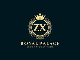letra zx antigo logotipo vitoriano de luxo real com moldura ornamental. vetor