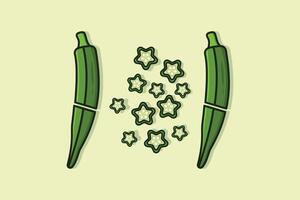 vegetal de quiabo quebrado verde com ilustração vetorial de pedaços de quiabo. conceito de ícone de natureza alimentar. design de ícone de quiabo de alimentos vegetais frescos saudáveis.