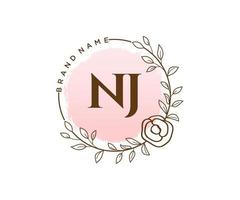 logotipo feminino nj inicial. utilizável para logotipos de natureza, salão, spa, cosméticos e beleza. elemento de modelo de design de logotipo de vetor plana.