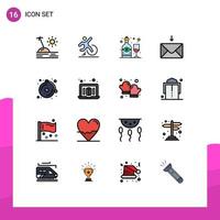 16 interface do usuário pacote de linha cheia de cores planas de sinais modernos e símbolos de sino receber deixar mensagem de vidro editável elementos de design de vetor criativo
