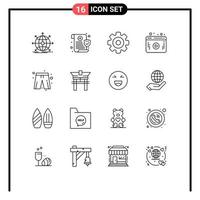 conjunto moderno de 16 contornos e símbolos, como elementos de design de vetores editáveis de multimídia de segurança de jogador de roupas