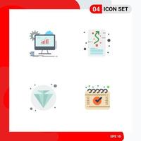 conjunto de pictogramas de 4 ícones planos simples de análise de elementos de design de vetores editáveis de gerenciamento estratégico da web