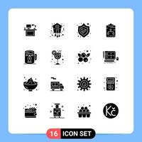 16 ícones criativos sinais modernos e símbolos de proteção de escudo de relógio de área de transferência de rede elementos de design de vetores editáveis