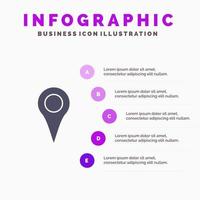 localização geográfica mapa de localização pino ícone sólido infográficos fundo de apresentação de 5 etapas vetor