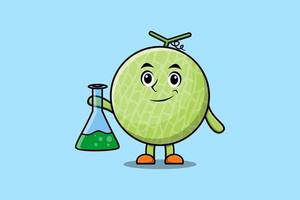 personagem de mascote de desenho animado bonito melão como cientista vetor