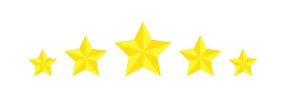 classificação de cinco estrelas, revisão de ícone plano para aplicativos e sites. adesivo amarelo de 5 estrelas isolado em um fundo branco. para classificações de clientes ou níveis de produtos alimentícios, serviços, hotéis ou restaurantes. vetor