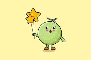 melão bonito dos desenhos animados flutuando com balão estrela vetor