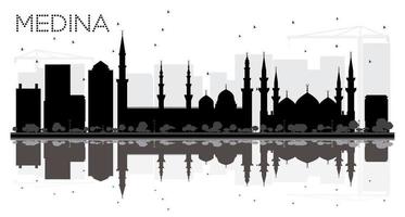 medina arábia saudita cidade skyline silhueta preto e branco com reflexões. vetor