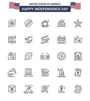 25 ícones criativos dos eua sinais modernos de independência e símbolos de 4 de julho da polícia dos eua mina homens música editável dia dos eua vetor elementos de design