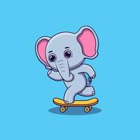 elefante fofo jogando desenho animado de skate vetor