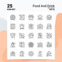 25 conjunto de ícones de comida e bebida 100 eps editáveis 10 arquivos conceito de logotipo de negócios ideias design de ícone de linha vetor