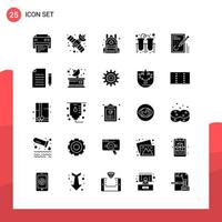 pacote de 25 ícones de glifos universais para mídia impressa em fundo branco vetor
