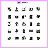 grupo de símbolos de ícone universal de 25 glifos sólidos modernos de publicidade soldado ladrão piloto natureza elementos de design de vetores editáveis