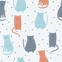 gatos fofos, desenhados à mão. padrão perfeito com gatos engraçados e corações vetor