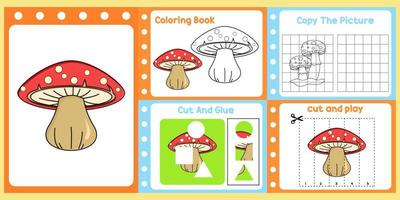 pacote de planilhas para crianças com cogumelo. aprendizado divertido para crianças vetor