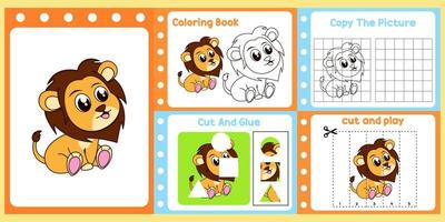pacote de planilhas para crianças com leão. aprendizado divertido para crianças vetor