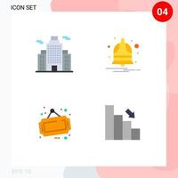 conjunto de ícones planos de interface móvel de 4 pictogramas de barra de alarme de sino de venda de construção elementos de design vetorial editáveis vetor