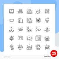 conjunto de 25 símbolos de símbolos de ícones de interface do usuário modernos para documentos de comida, livros, conexão chinesa, elementos de design de vetores editáveis
