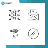 pacote vetorial de 4 ícones de estilo de linha de símbolos de contorno definidos em fundo branco para web e dispositivos móveis vetor