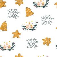 padrão sem emenda de elementos de Natal. fundo de inverno, papel de parede infantil para tecido, têxtil, roupas, papel, tecido, scrapbooking, planejador. símbolo de feriados tradicionais de ano novo. ilustração vetorial vetor